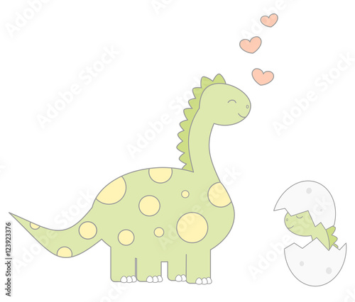 cute cartoon dinosaur with baby funny vector illustration isolated on white background    