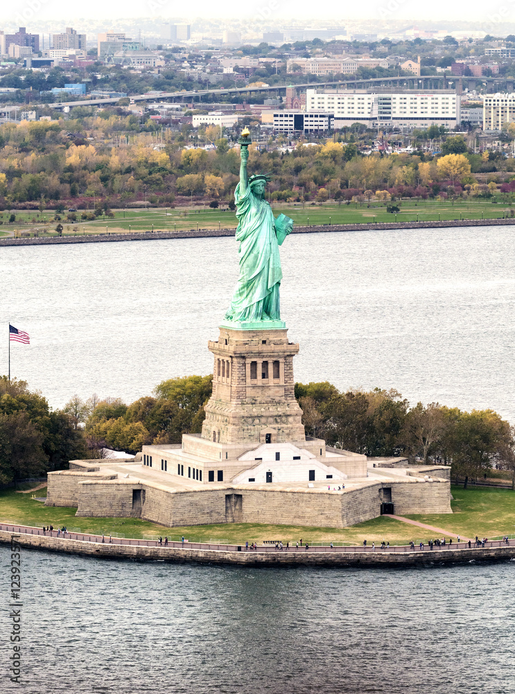 Helicopter view of Statue of Liberty, New York City - NY - USA