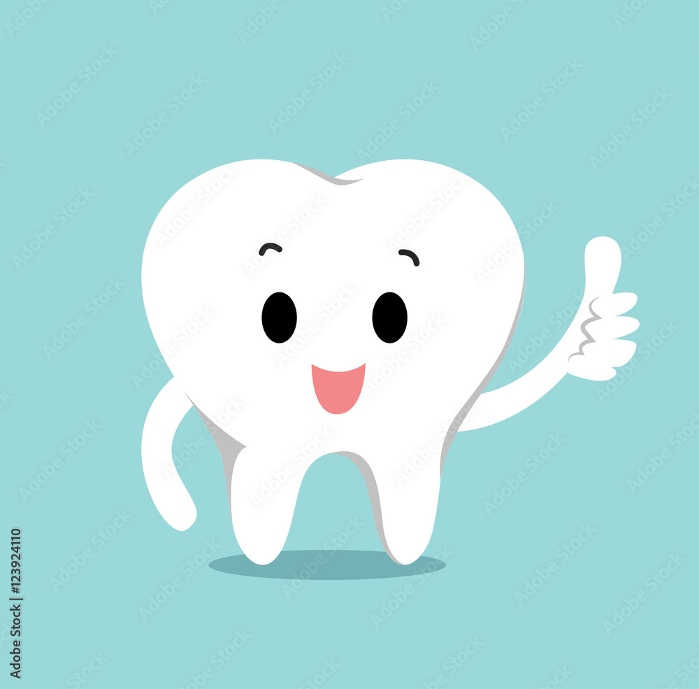 Vector of Healthy cute cartoon tooth character making thumb up Vector of Healthy cute cartoon tooth character making thumb up