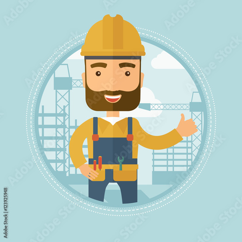 Builder giving thumb up vector illustration.