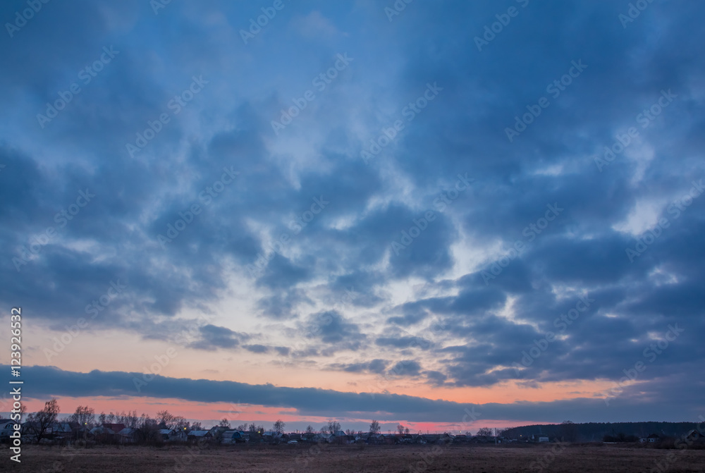 The sky at sunset over countryside