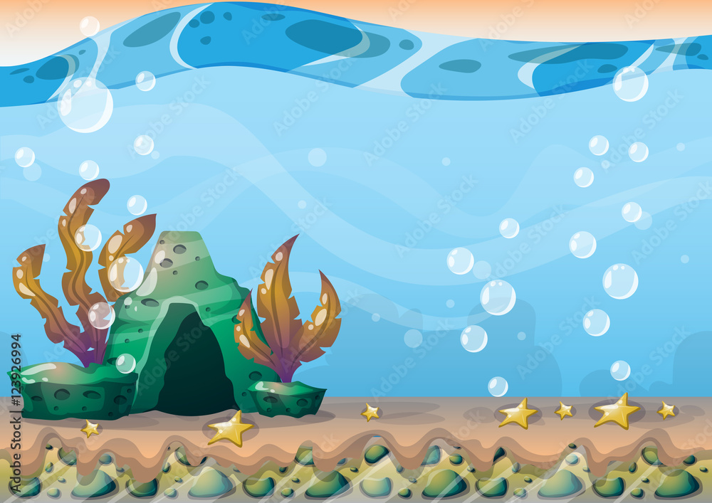 Obraz premium cartoon vector underwater background with separated layers for game art and animation game design asset in 2d graphic
