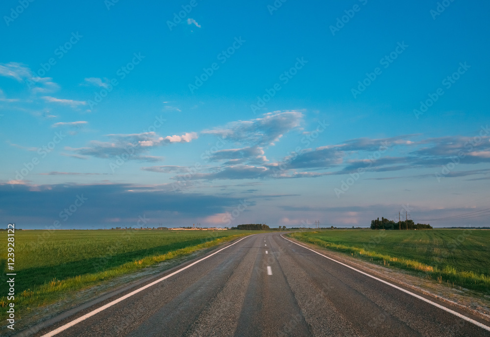 Fototapeta premium Landscape freeway and fields in the countryside