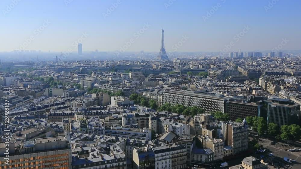 Aerial view of Eiffel Tower with Paris skyline Aerial view of Eiffel Tower with Paris skyline