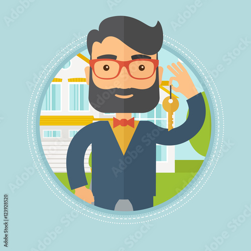 Real estate agent with key vector illustration.