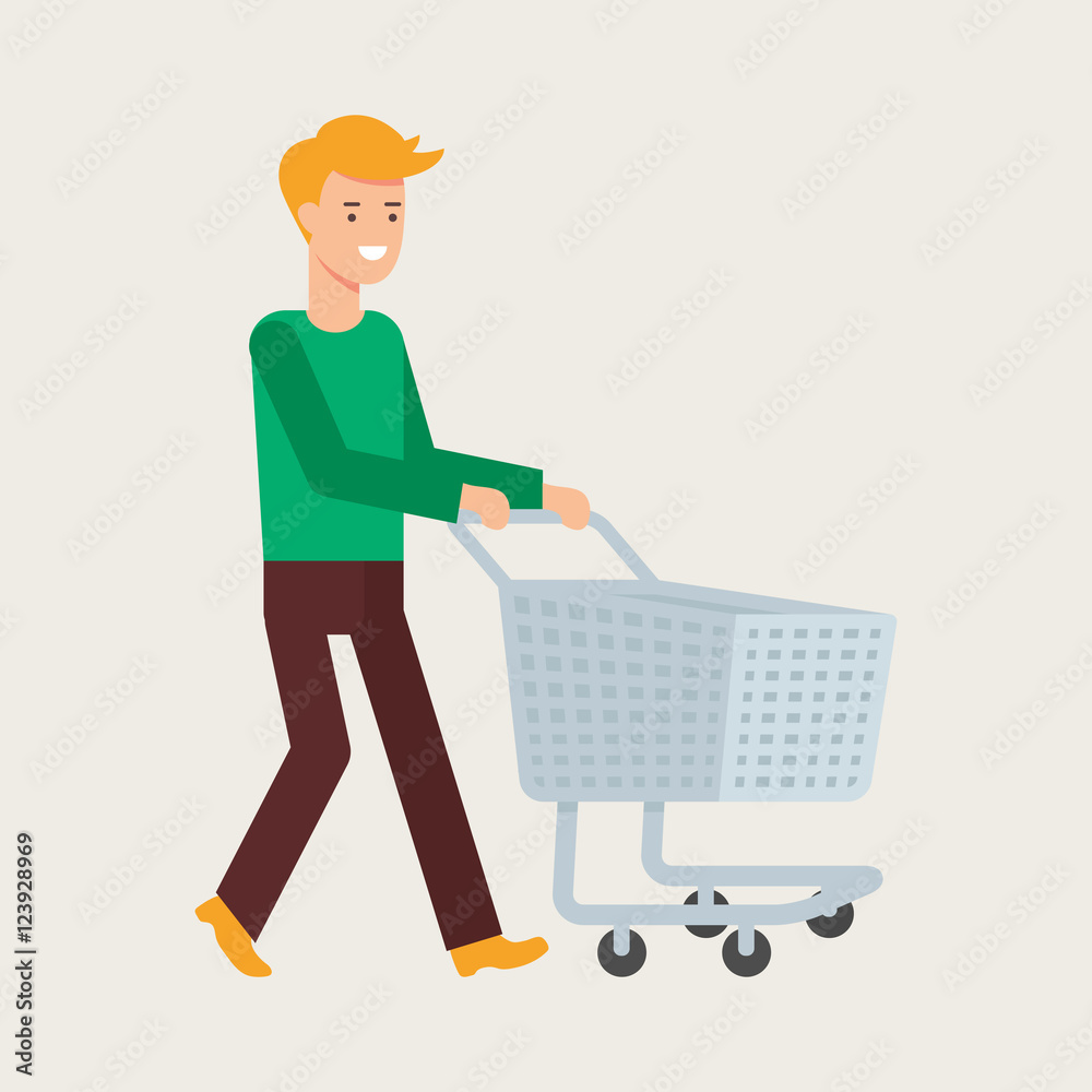 Vector illustration of a man with an empty shopping cart Vector illustration of a man with an empty shopping cart