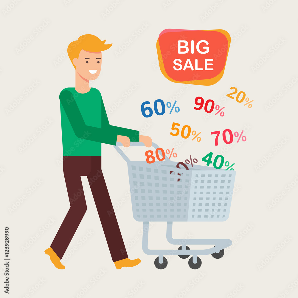 Vector illustration of a man with shopping cart Vector illustration of a man with shopping cart