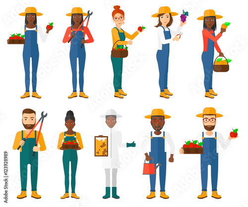 Set of agricultural illustrations with farmers.