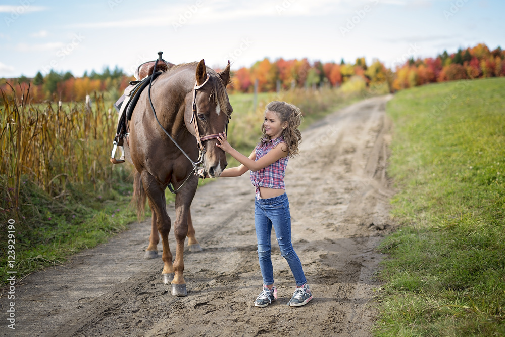 Autumn season young girl and horse Autumn season young girl and horse