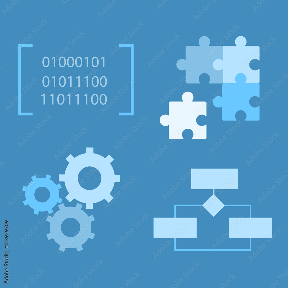 software development life-cycle process vector icons.