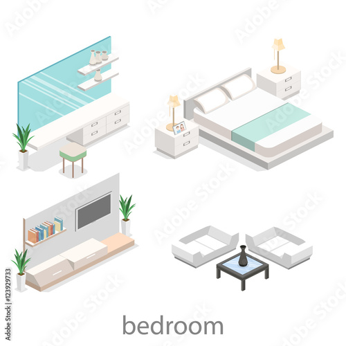 modern bedroom design in isometric style.