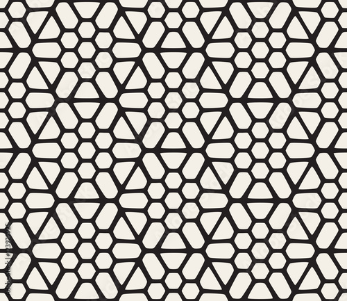 Vector Seamless Black And White Hexagonal Geometric Pattern