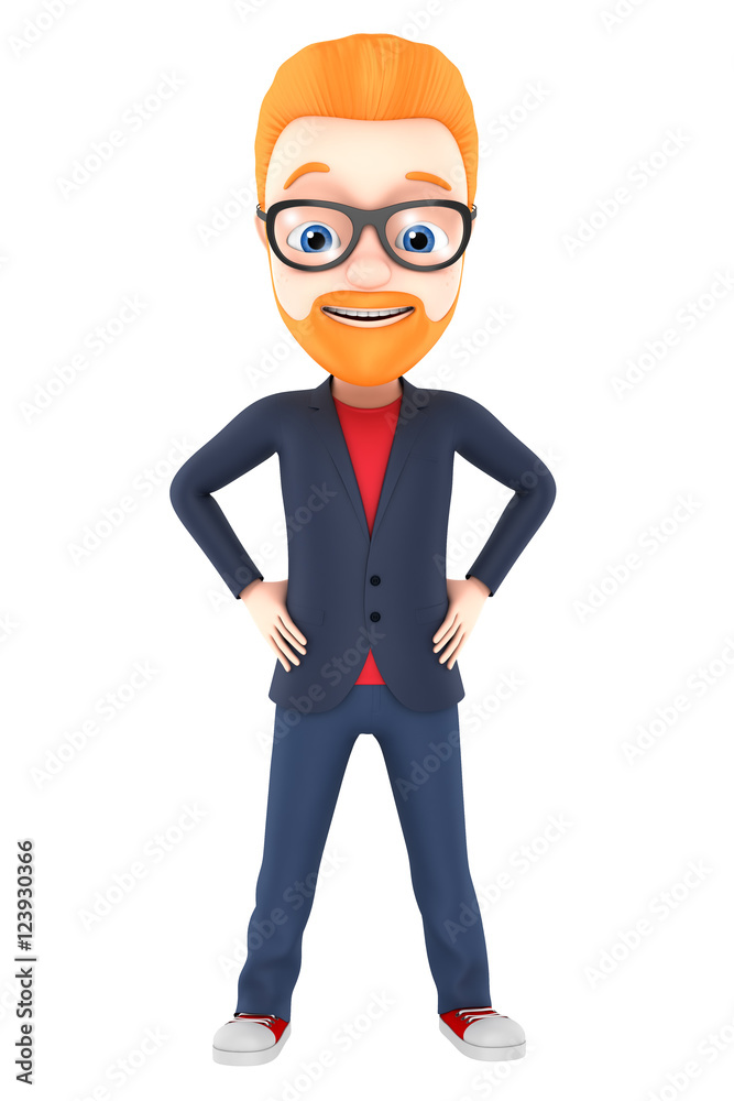 Funny guy with red hair on a white background. 3d rendering. Ill Funny guy with red hair on a white background. 3d rendering. Ill