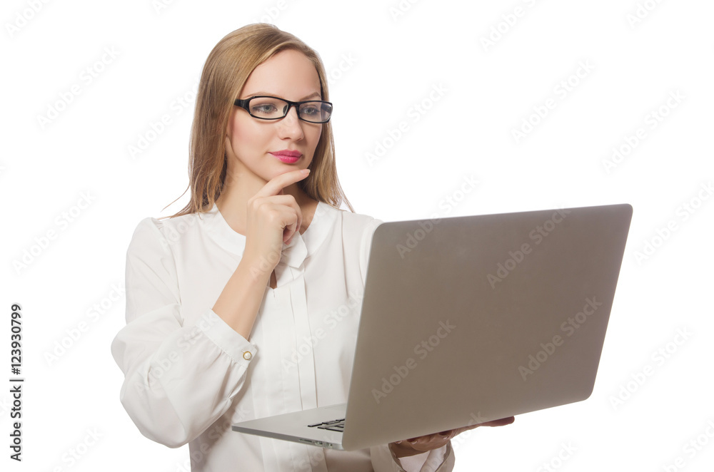 Businesswoman with laptop in business concept Businesswoman with laptop in business concept