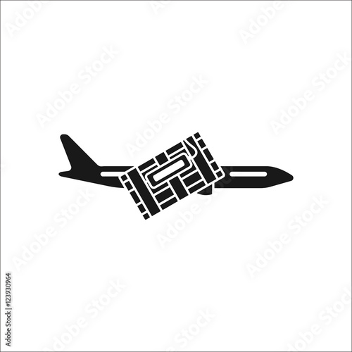 Plane bomb mined by terrorist silhouette icon on background