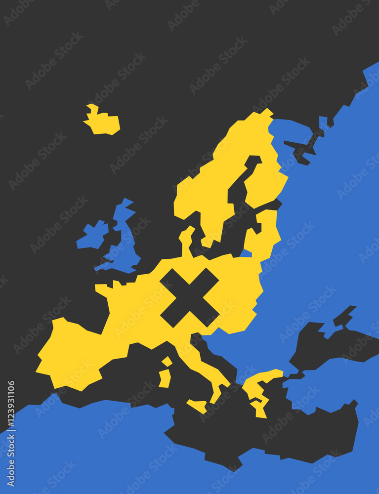 Map of Schengen area. Cross as metaphor of cancelling of shared ...