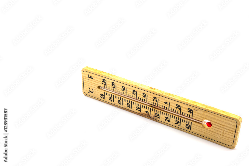 Wooden thermometer isolated on white Wooden thermometer isolated on white