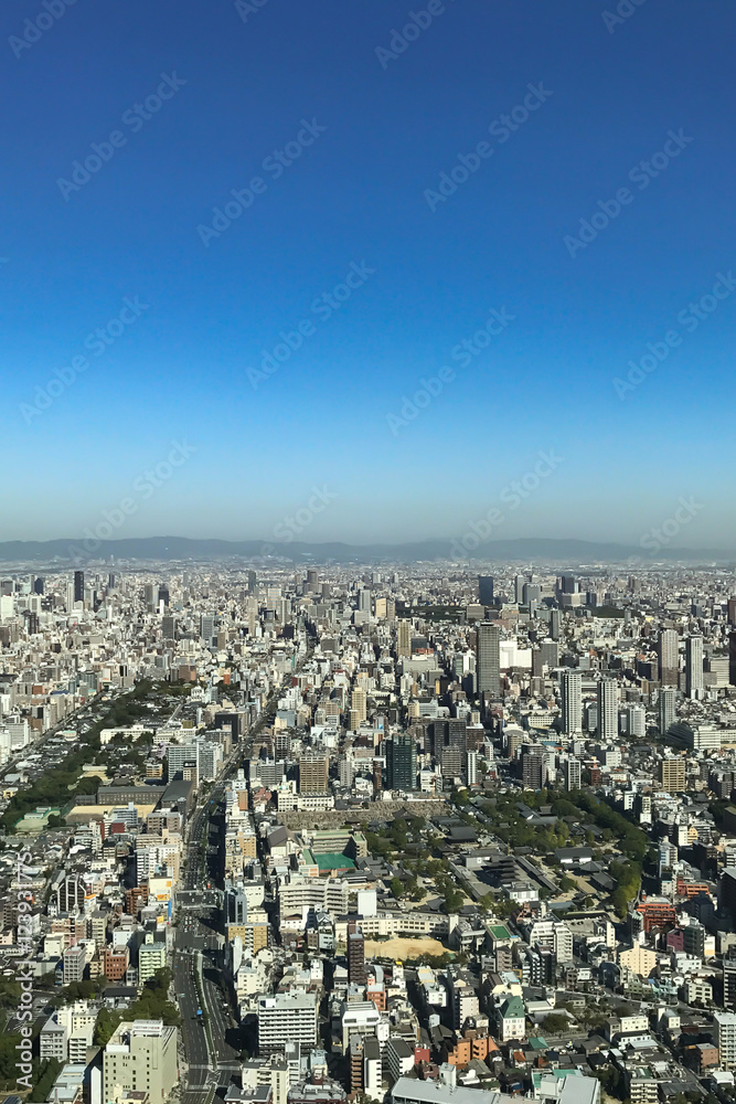 OSAKA JAPAN - 15 OCTOBER, 2016: Osaka city view from Abeno Harukas building in Tennoji. Abeno Harukas is a multi-purpose commercial facility and is the tallest building in Japan.