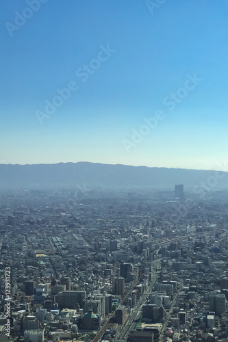 OSAKA JAPAN - 15 OCTOBER, 2016: Osaka city view from Abeno Harukas building in Tennoji. Abeno Harukas is a multi-purpose commercial facility and is the tallest building in Japan. © kenstock