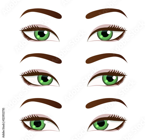 Green female eyes set vector illustration