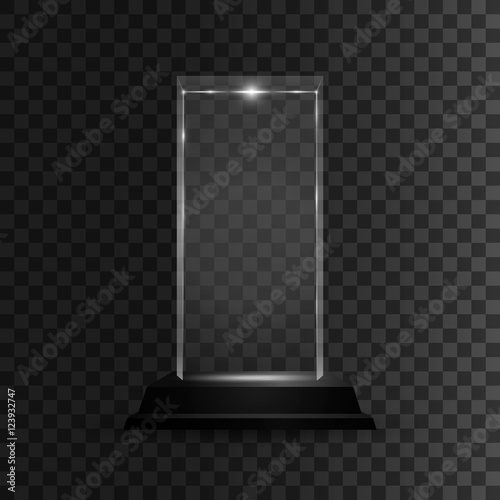 Glass shining trophy. Isolated on black transparent background. Vector illustration, eps 10.
