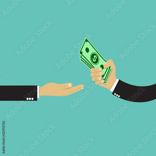 Hands giving money to other hand.Vector illustration.