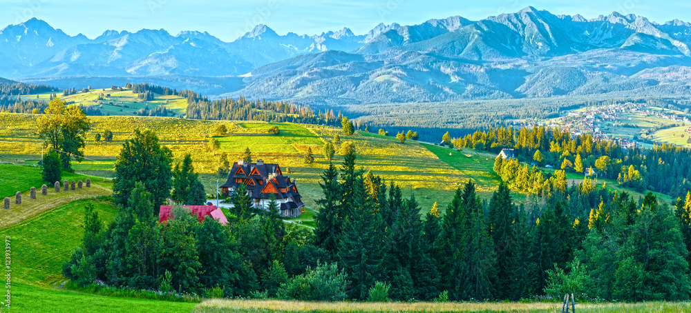 Summer mountain village panorama (Poland)