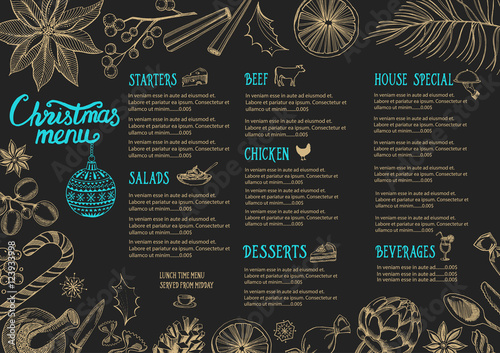 Christmas party invitation, food menu restaurant.
