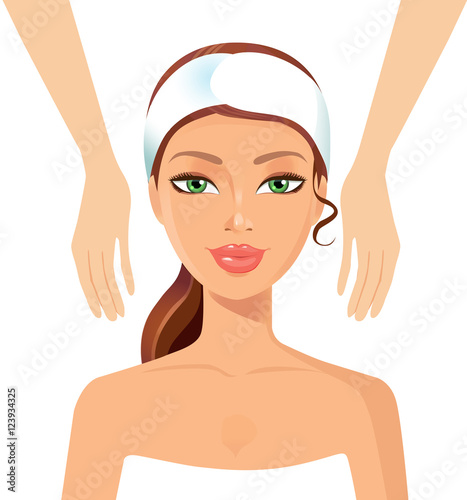 Pretty young woman relaxing wellness massage at spa salon face body treatment concept.