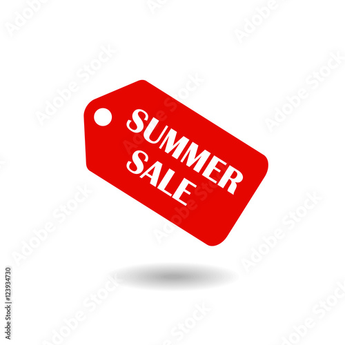 Summer Sale Tag icon. red isolated with shadow. Flat design style. vector illustration