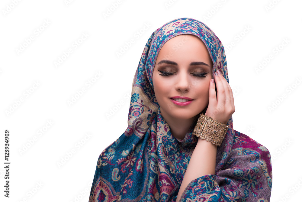 Woman in traditional muslim cover with ring Woman in traditional muslim cover with ring