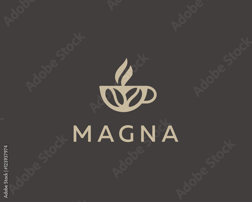 Coffee cup with beans logo design vector template.
