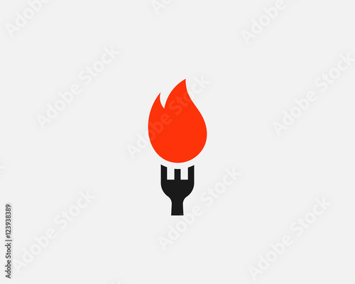 Hot pepper chilly grill logo design. fork fire flame food logotype