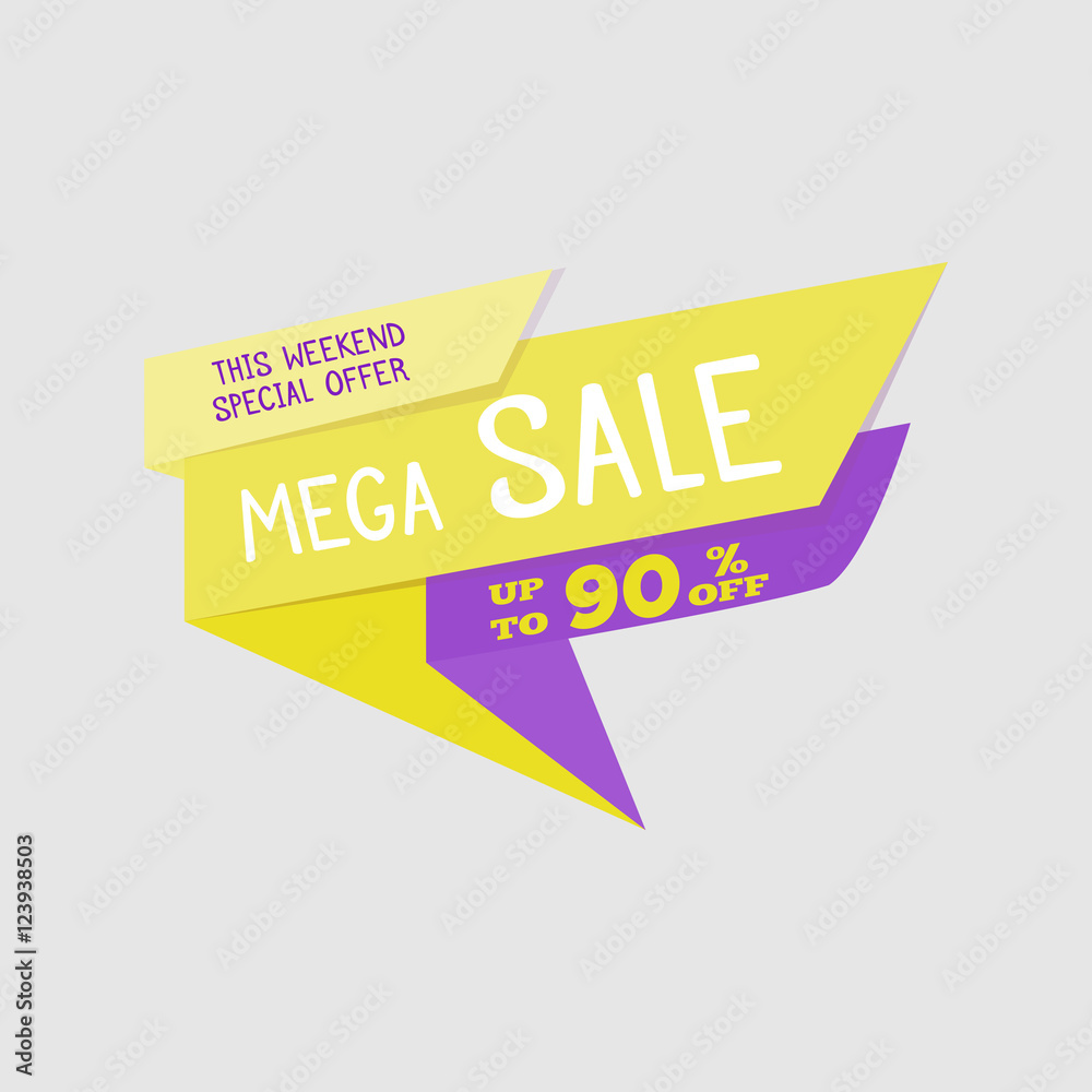 Mega Sale special offer banner, up to 90% off. Vector illustration. Colorful total sale sign.Red label. Icon for special offer. Sale typography background. Sale design. Sticker with sale message Mega Sale special offer banner, up to 90% off. Vector illustration. Colorful total sale sign.Red label. Icon for special offer. Sale typography background. Sale design. Sticker with sale message