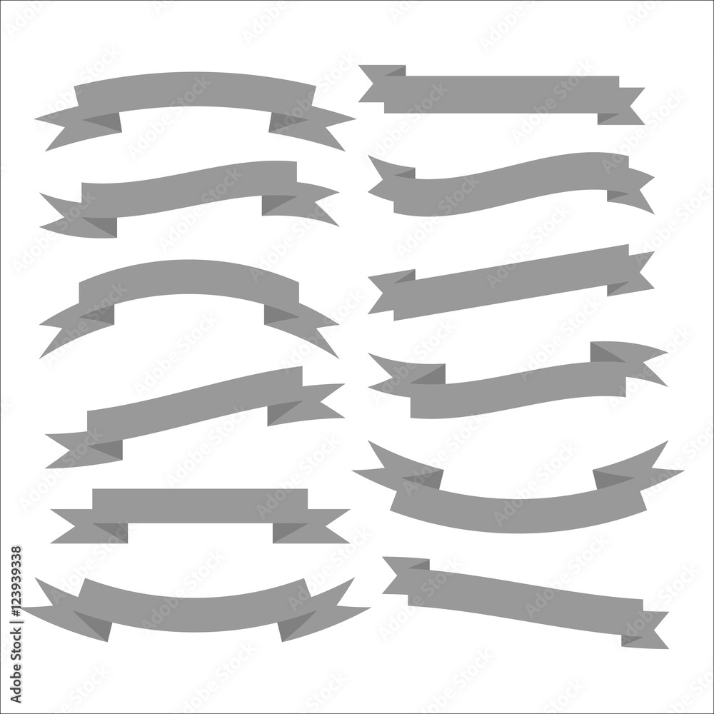 Set of beautiful festive grey ribbons. Vector illustration