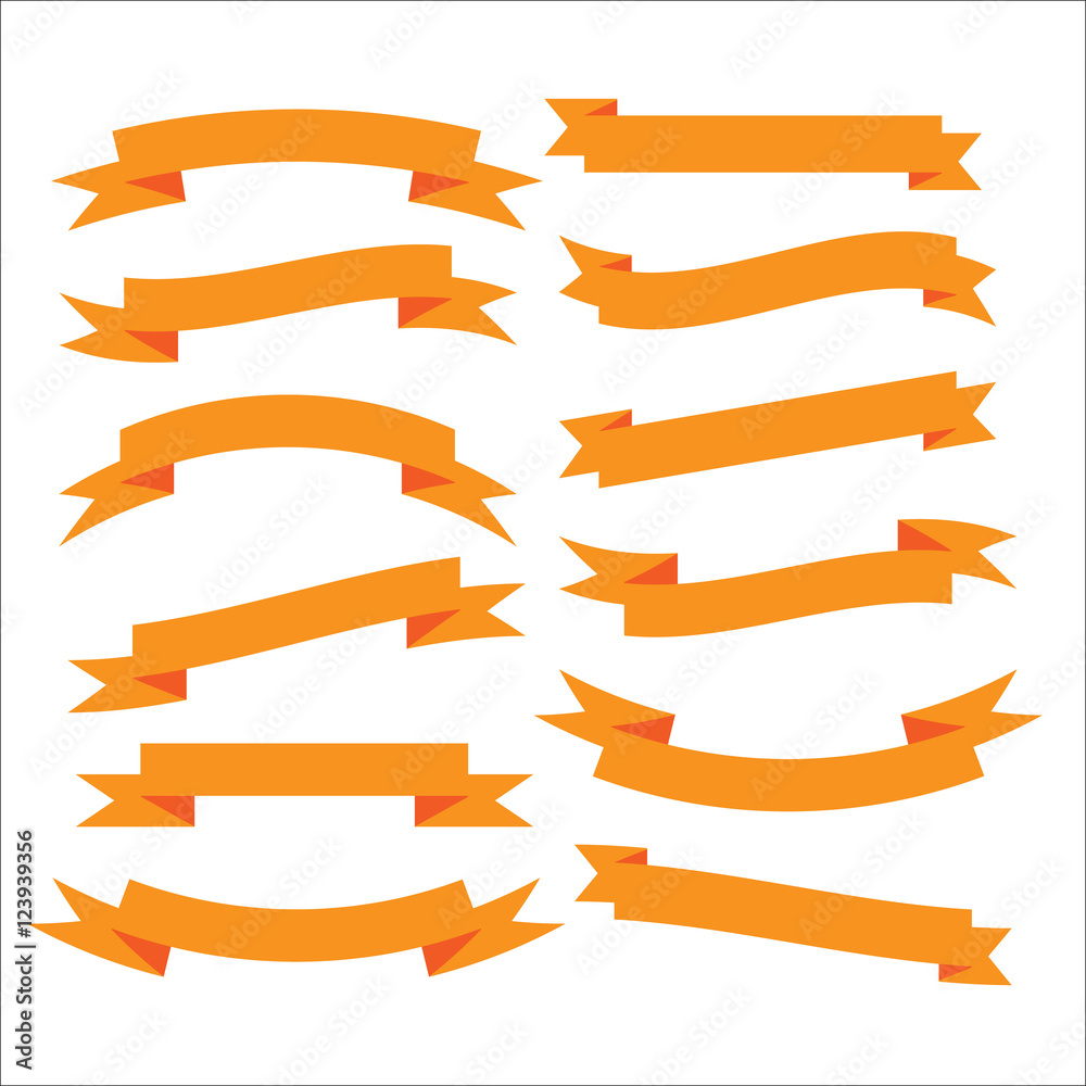 Set of beautiful festive orange ribbons. Vector illustration