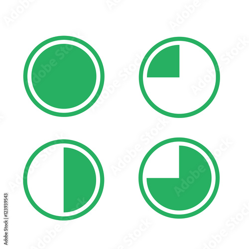icons pie graph circle percentage chart green 25 50 75 100 % set illustration round vector