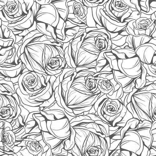 Wallpaper Mural monochrome pattern flowers roses Torontodigital.ca