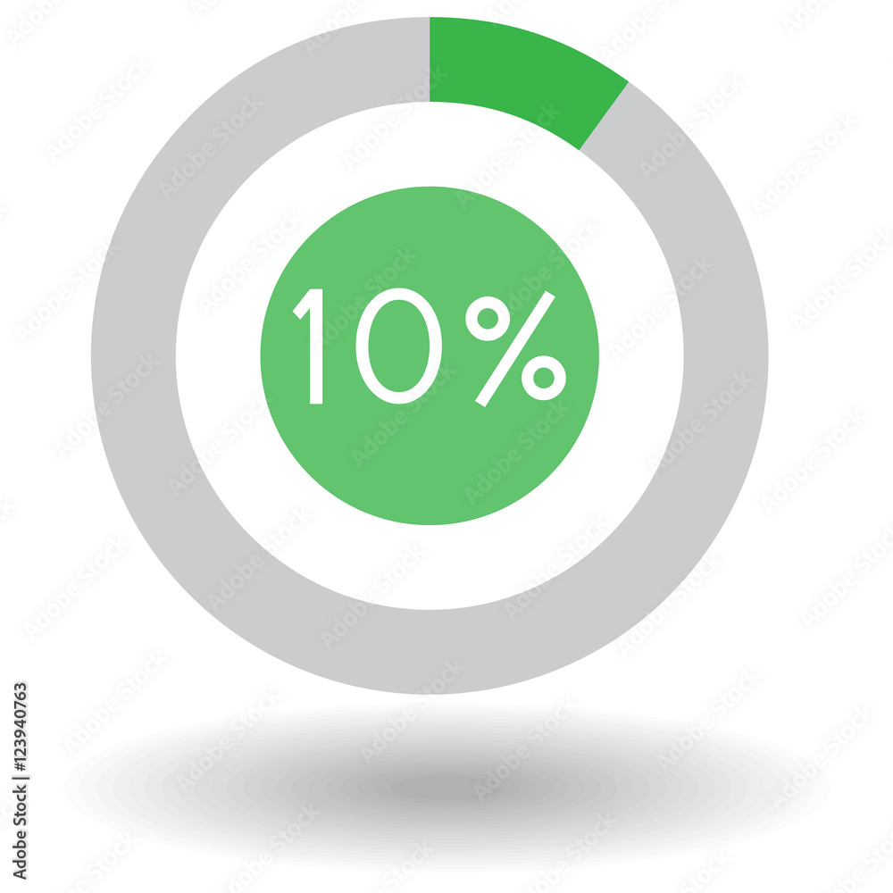 Icon business colorful pie chart circle graph 10 % green vector illustration Icon business colorful pie chart circle graph 10 % green vector illustration