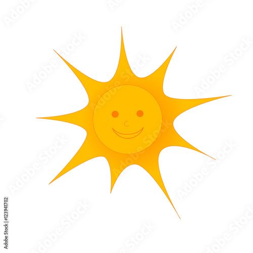 Happy drawn sun on white background