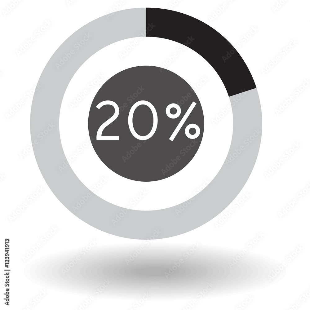 Obraz premium Icon business colorful pie chart circle graph 20 % black vector illustration