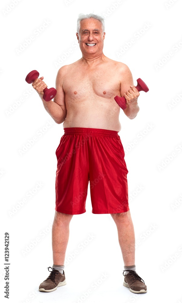 Obraz premium Senior man with dumbbell.