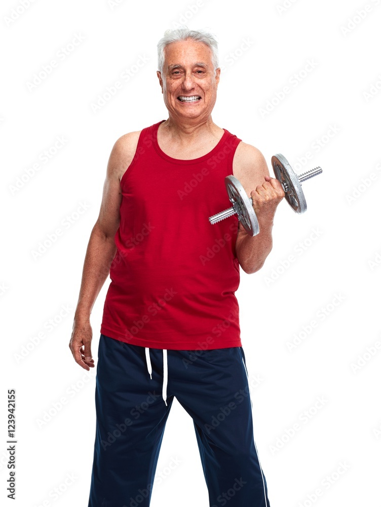 Fototapeta premium Senior man with dumbbell.