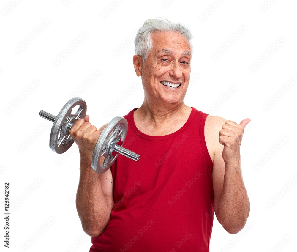 Naklejka premium Senior man with dumbbell.
