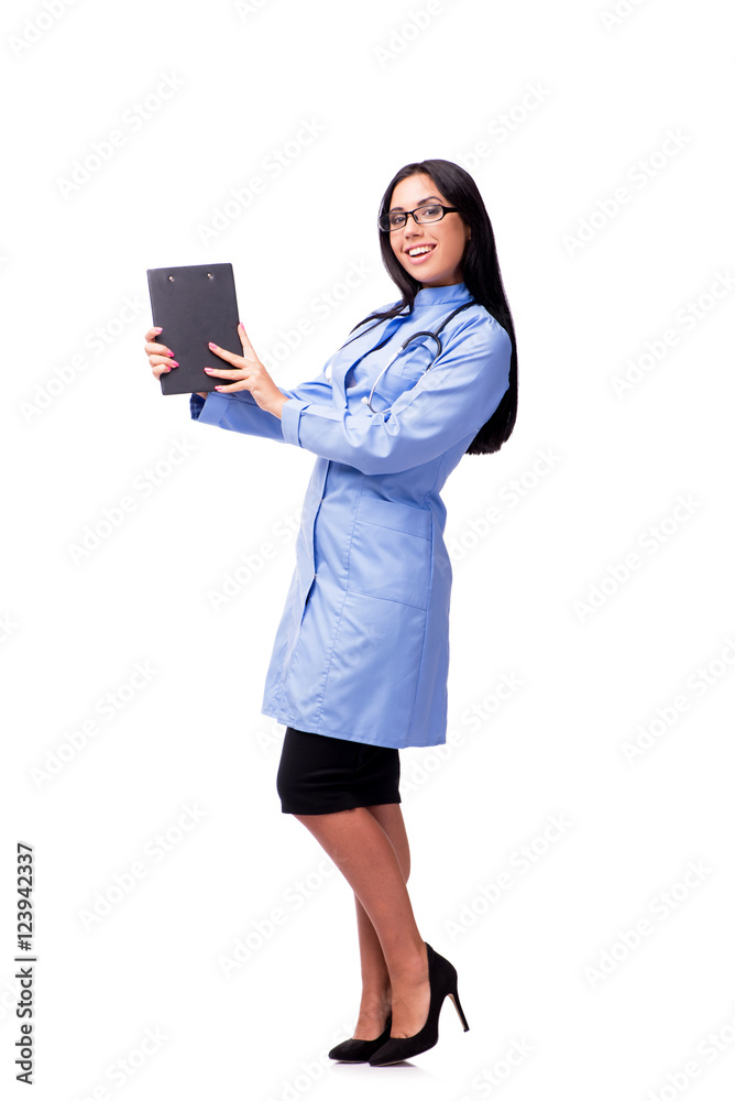 Young female doctor in medical concept isolated on white Young female doctor in medical concept isolated on white