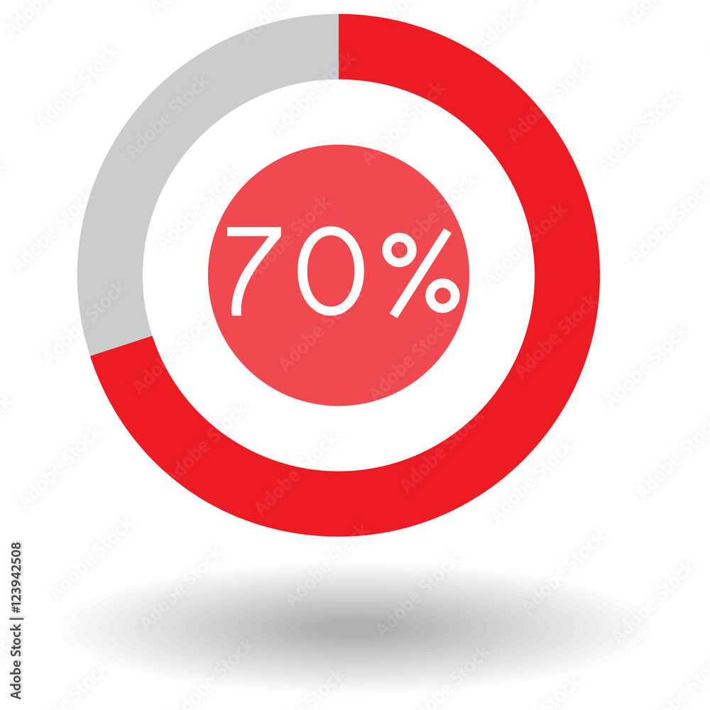 Icon business colorful pie chart circle graph 70 % red vector illustration Icon business colorful pie chart circle graph 70 % red vector illustration