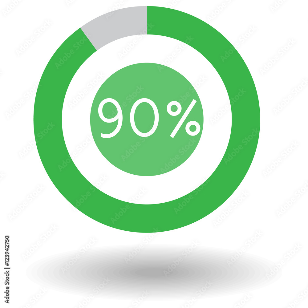 Icon business colorful pie chart circle graph 90 % green vector illustration Icon business colorful pie chart circle graph 90 % green vector illustration