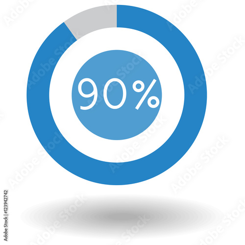 Icon business colorful pie chart circle graph 90 % blue vector illustration