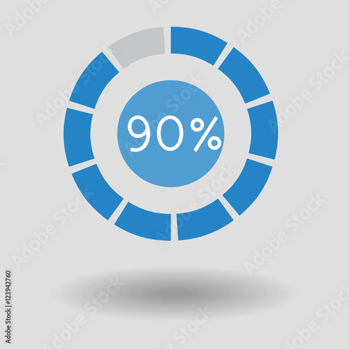 Icon business colorful pie chart circle graph 90 % blue vector illustration