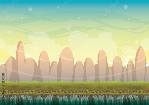 cartoon vector nature landscape background with separated layers for game art and animation game design asset in 2d graphic